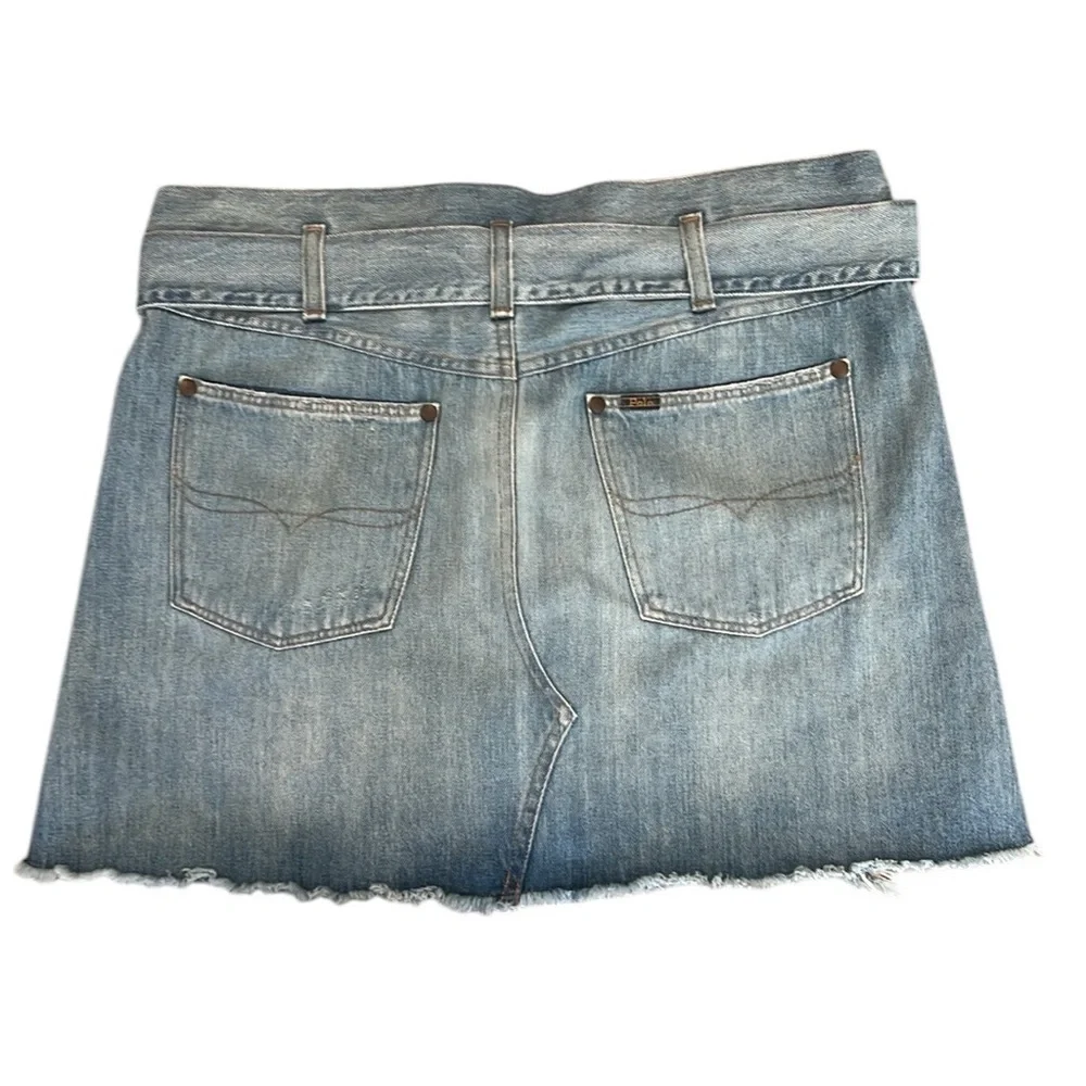 Polo Ralph Lauren for Europe Belted 4-pocket Distressed Denim Skirt (waist 35”)